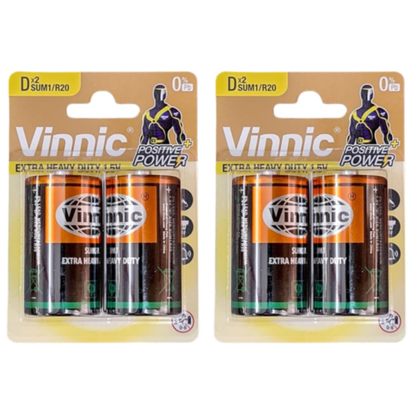 Vinnic Zinc Chloride D Torch Battery 1.5V 2PC - 2 Pack