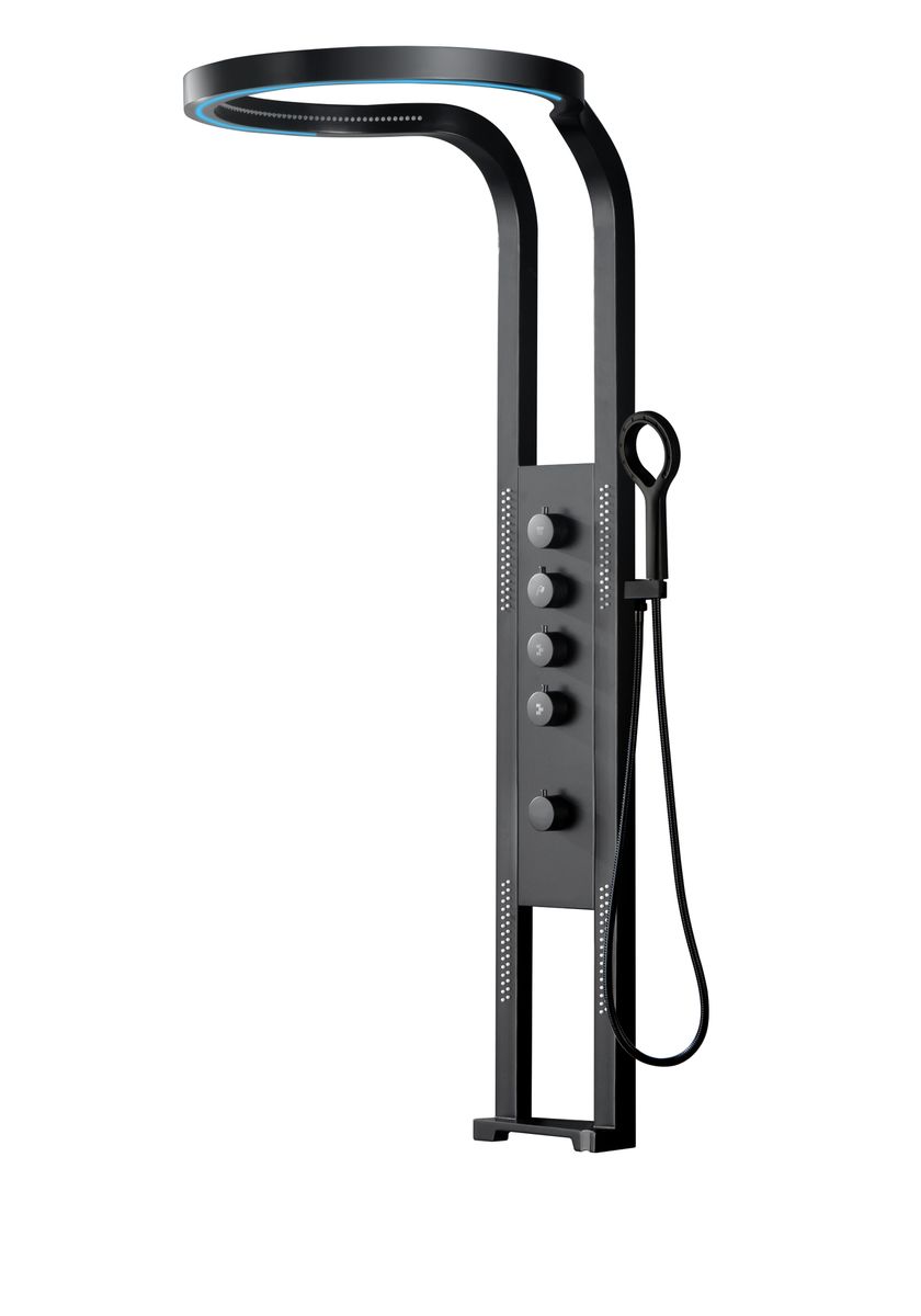 Matte Black Multifunctional Shower Column/Panel with LED Strip - 5967 Black
