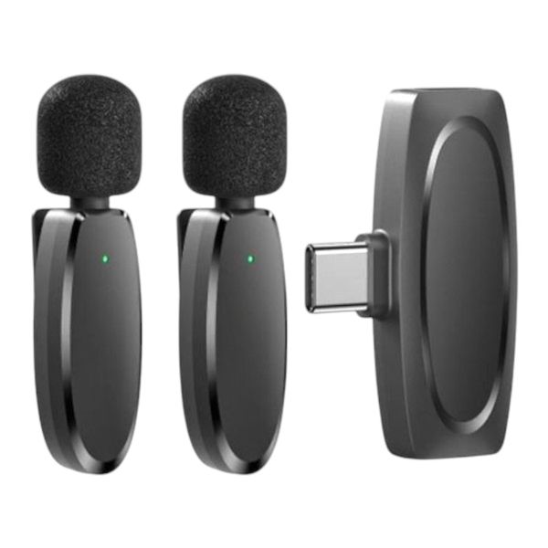 Dual Wireless Lavalier Microphone with Type-C Receiver + Lightning Adapter