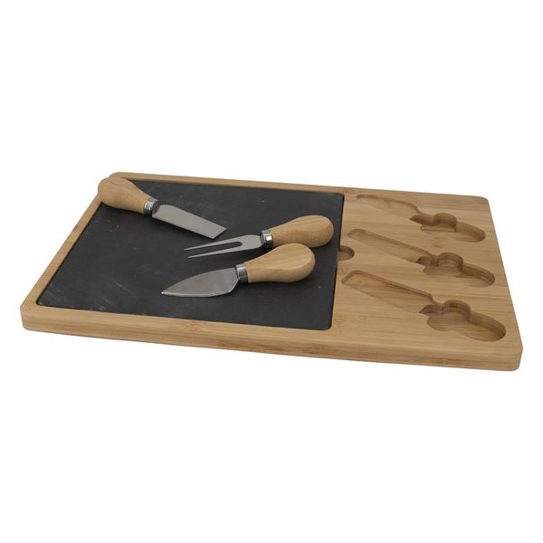 Regent Bamboo Cheese Board With Slate Insert &amp; Cheese Tools, 36X24X1,5cm