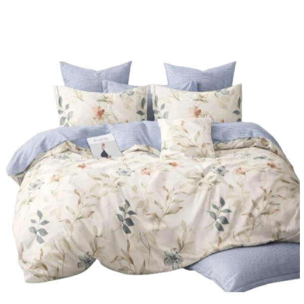 Linen Boutique - Duvet Cover Set Reversible-BeigeGreyLeafShades
