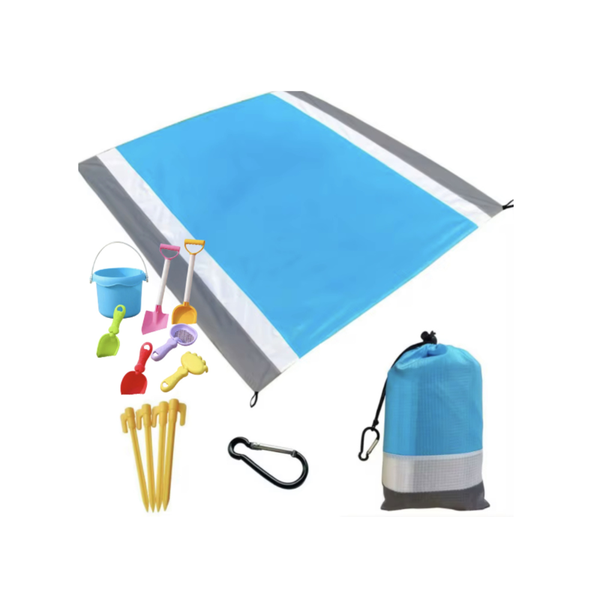 1.4m x 2m Waterproof Beach Blanket Picnic Mat with 7 Piece Sand Bucket Toys