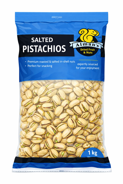 Almans Salted Pistachios 1kg - Premium Roasted &amp; Salted In-Shell Nuts