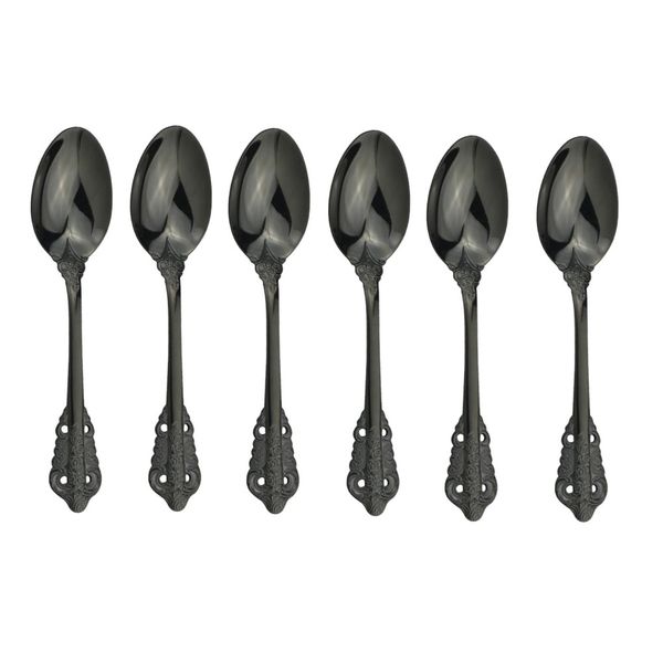 6 Pieces Black Royal Stainless Steel Spoons For Table Decor