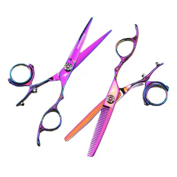 6 Inch Colorful Plum Blossom Rotating Handle Hair Styling Scissors Set