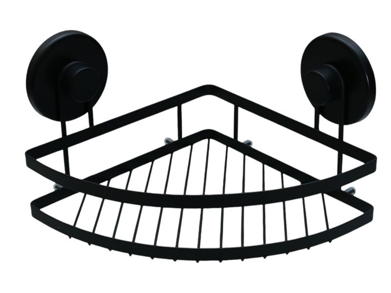 Bathroom Solutions Black Iron Shower Rack Tiangular with Suction Cups 20cm