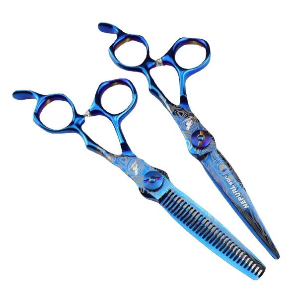 Blue Pattern Stainless Steel Thinning Hair Salon Scissors 6 Inch