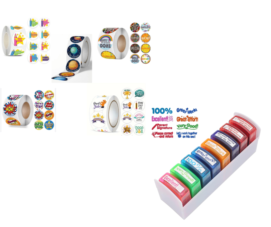 6PK Combo School Reward/ Recognition 2500 Teacher Stickers+8 Stamps in ...