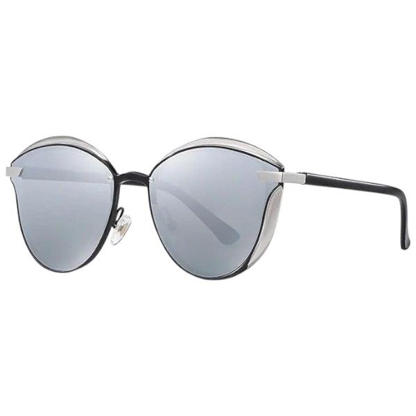 Oval-Shaped Sunglasses With Polarized Lenses &amp; Metal Frame - Black &amp; Silver