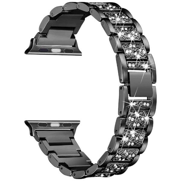 Luxury Rhinestone Stainless Steel Apple Watch Strap - Black