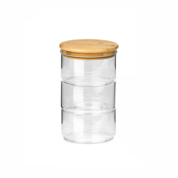 3 Tier Stackable Glass Food Storage Jar with Bamboo Lid