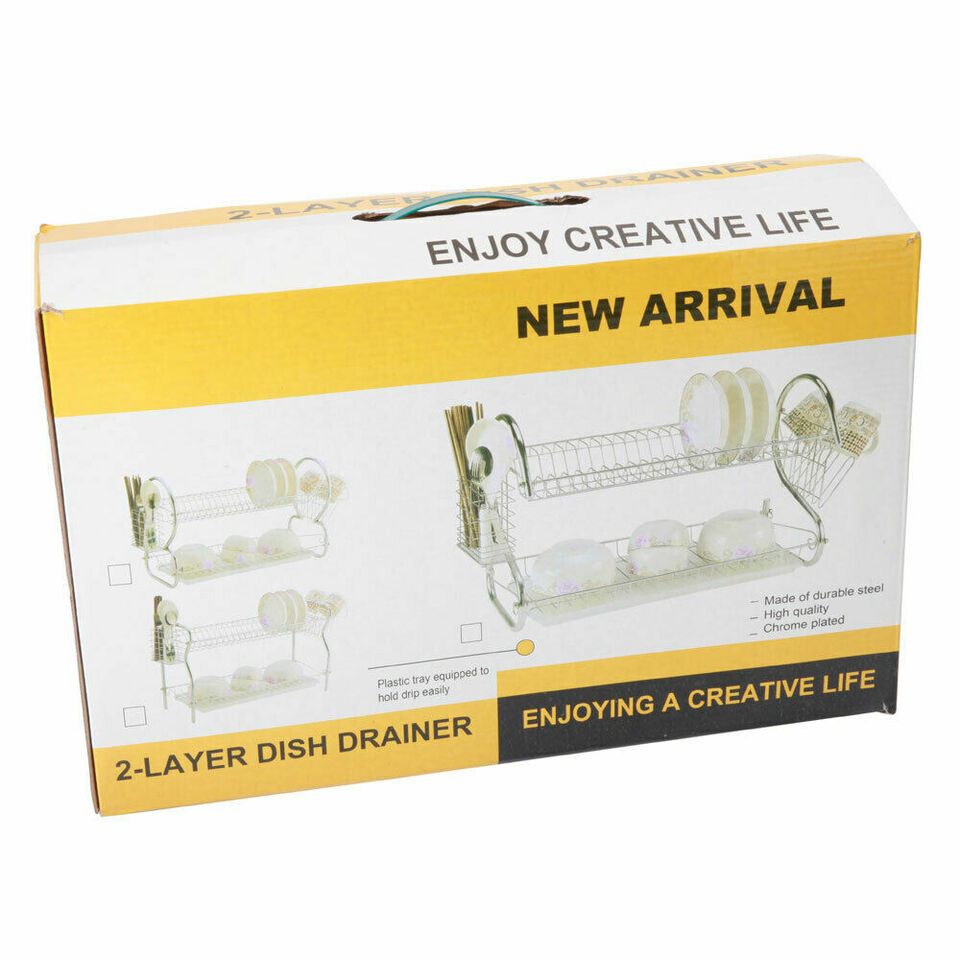 2 Tier Dish Drainer Drying Rack Kitchen Storage Stainless Steel Shop