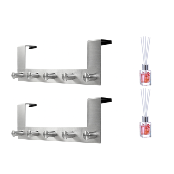 5 Hook Stainless Steel Door Hook with 30ml Reed Aroma Diffuser - 2 Pack
