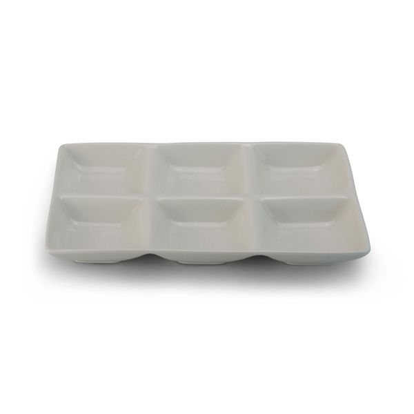 Plate - Kitchen Accessories - Ceramic - 6 Grid - Rectangular -White -Single