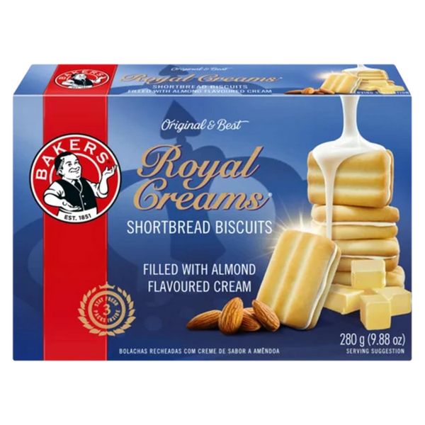 Bakers Royal Creams Shortbread Biscuits 12 x 280g - Almond Cream Filled