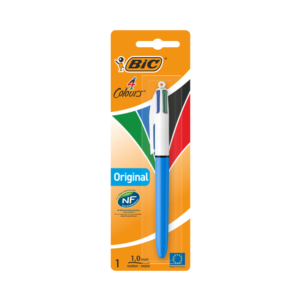 BIC 4 Colours Original, Retractable Ballpoint Pen, Ideal for School, Medium Point (1.0mm) - Box of 10