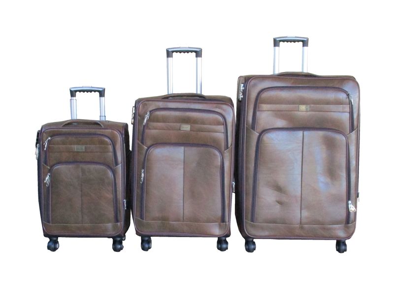 Blue Star PU Leather Expandable Trolley Luggage Set - 3 Piece, Brown