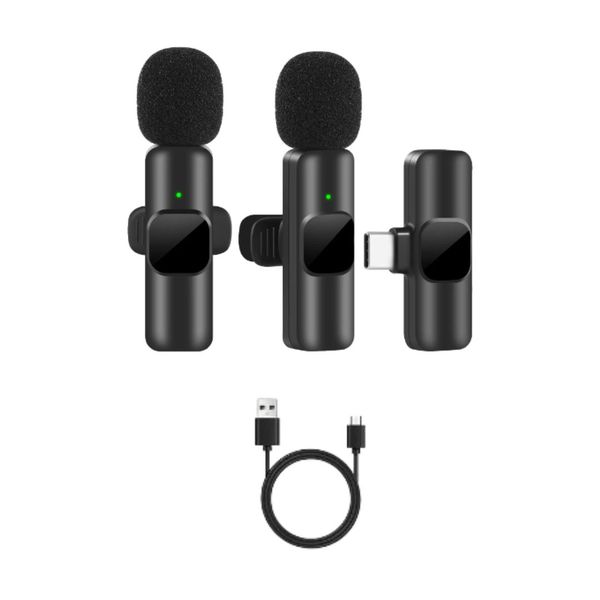 2 Mini Portable Wireless Tie Microphones for Phones with C Type Port