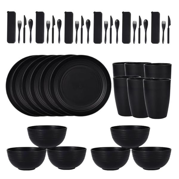 Home Kitchen Eco Friendly Wheatgrass Black Dinnerware - Set of 42