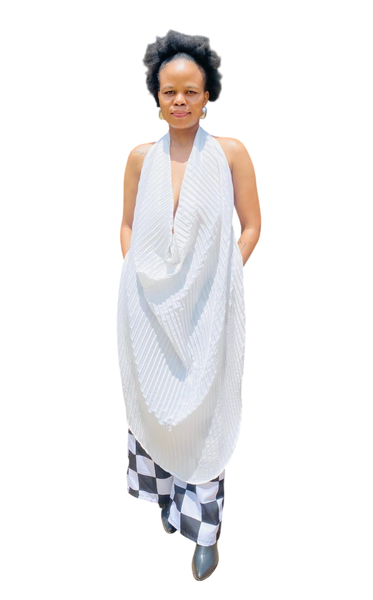 Bold White Long Loose Cowl Neck Top