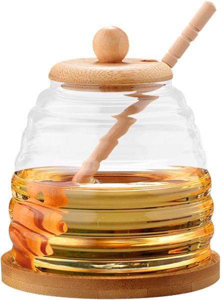Top Star Glass Honey Jar with Wooden Dipper
