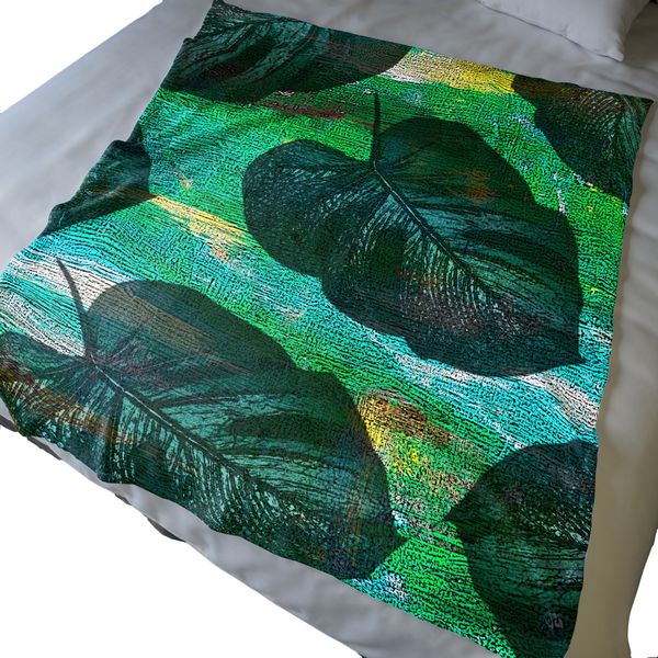Green Leaves on Green Light Weight Fleece Blanket