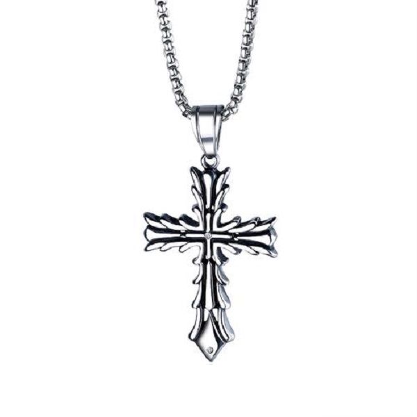 Exquisite Silver Cross Pendant Necklace - GX1485
