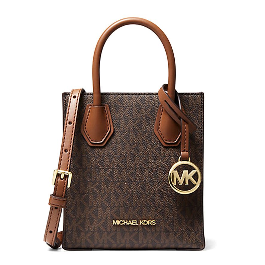 Michael Kors Mercer Extra Small Logo and Leather Crossbody Bag Brown ...