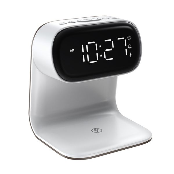 LED Night Light Alarm Clock with Wireless Phone Charger Bedside Station