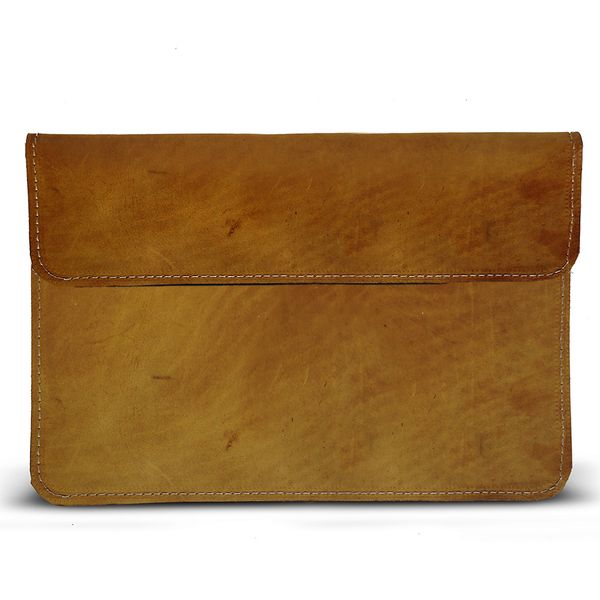 13 Inch Genuine Leather Laptop Sleeve - Square flap