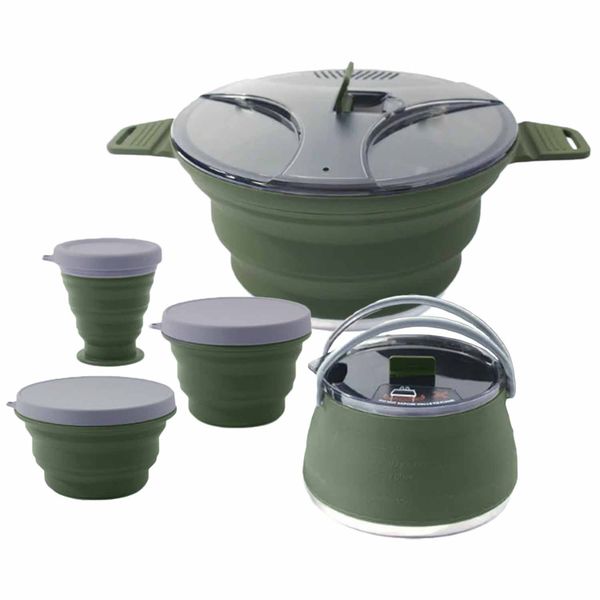 FocusOutdoor Set of 5 Foldable Collapsible Silicone Pots Camping Cookware