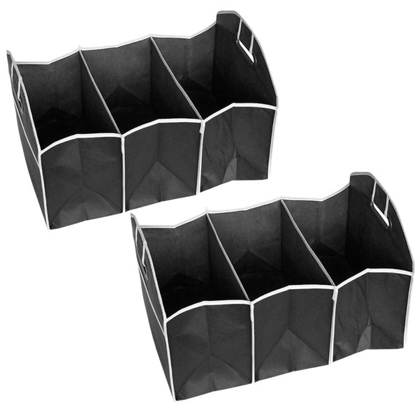 Home Car Boot Trunk 3 Section Foldable Storage Organiser Box - Set of 2