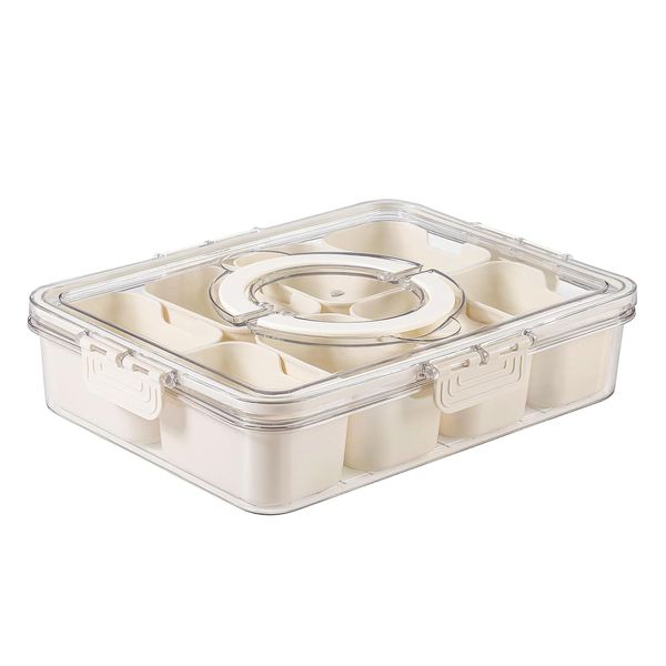 8 Clear Divided Serving Tray Dish With Lid and Handle Snackle Box Container