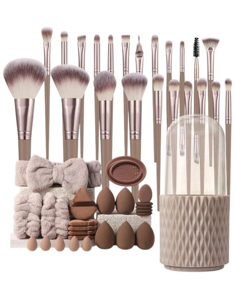 24 Piece Set With 22 Makeup Brushes &amp; Storage Bucket - Champagne Gold