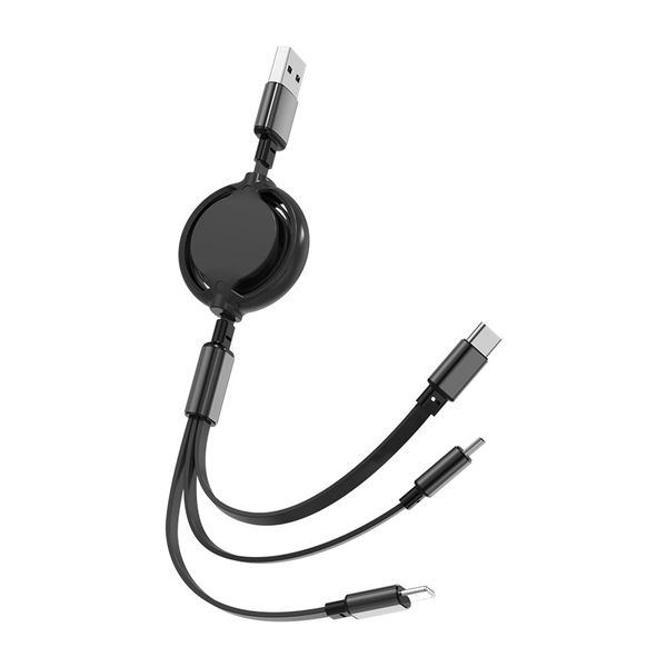 3 In 1 Fast Charging Cable Retractable Charger Cord USB Type C Data Cable