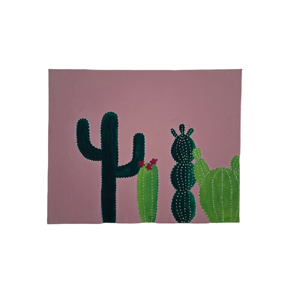 Simple Cactus Canvas Acrylic Painted Wall Art - 50cm x 40cm