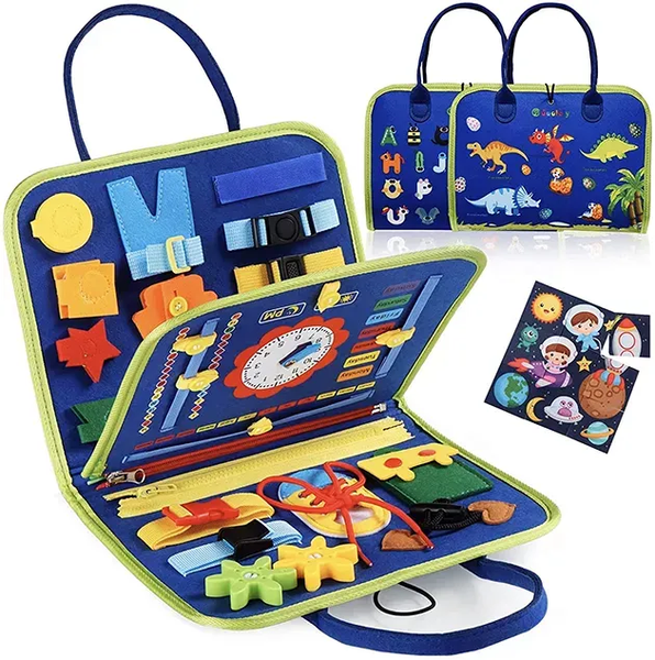 Busy Board for Toddlers 28cm - Fabric Montessori Toy with Alphabet, Clock