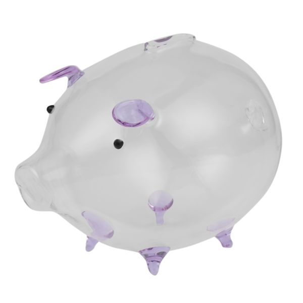 Pig Bank Money Boxes Coin Saving Box Transparent Glass Purple