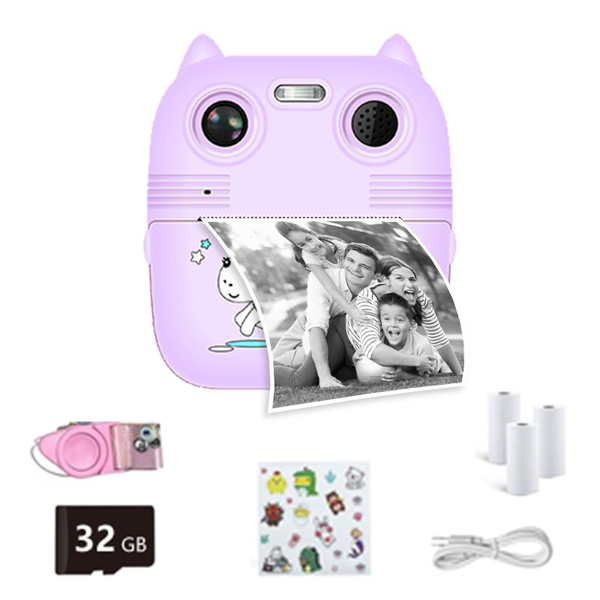 3MP 32GB Instant print camera for children+3 roll of printing paper+2.4Inch