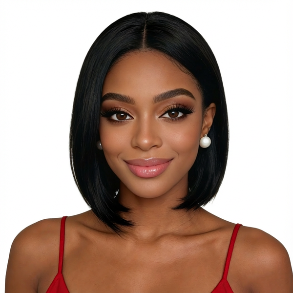 Heat-Resistant Synthetic Bob Wig: Short, Straight, Black with Center Part