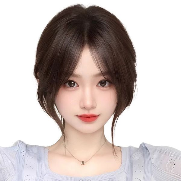 Short Hair Wig With Light, , And Natural Bangs