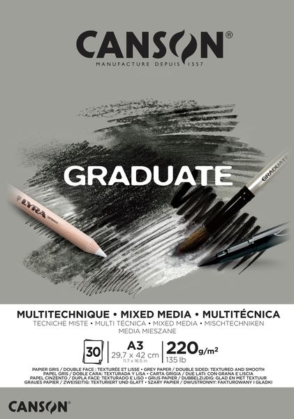 Canson GRADUATE Mix Media Pad Grey 30S A3 220G