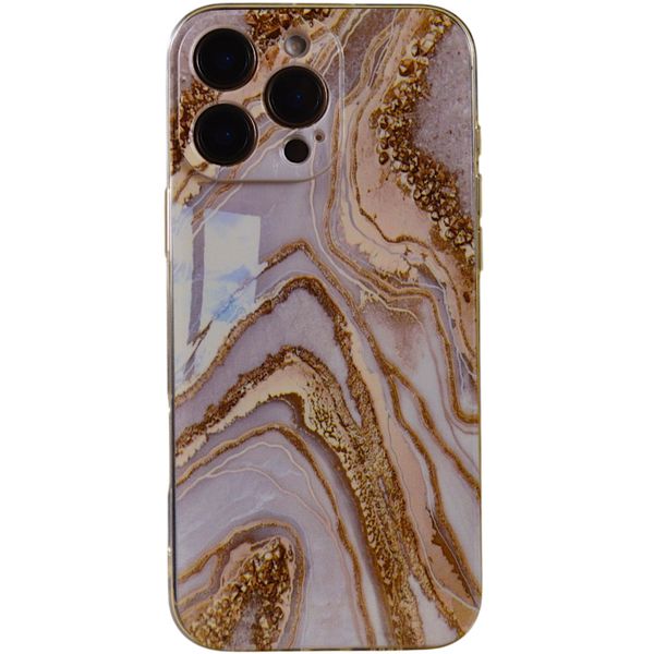 Phone Case with Gold Marble Print - Iphone 16 Pro - Clear