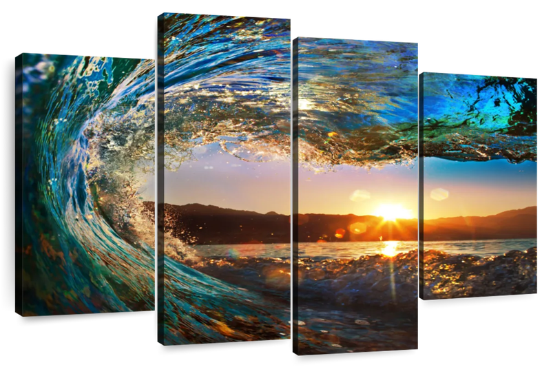Canvas Art - Ocean Waves 4 Piece Canvas Wall Art For Living Bedroom Decor