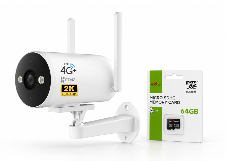 EZVIZ 4G 2K AI Color Night Smart Home Security Camera + 64GB microSD Card