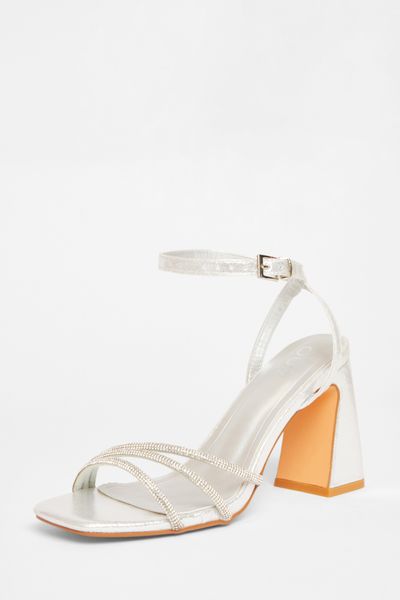 Quiz - Women Silver Diamante Block Heels