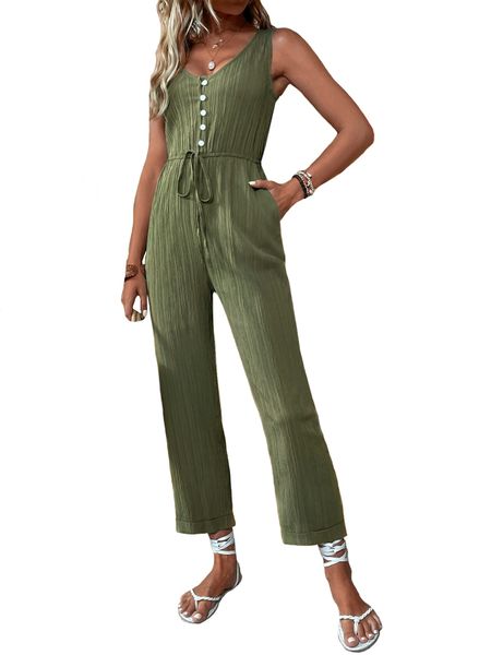 Women's Jumpsuit Casual Summer Sleeveless Round Neck Drawstring Waist Romper