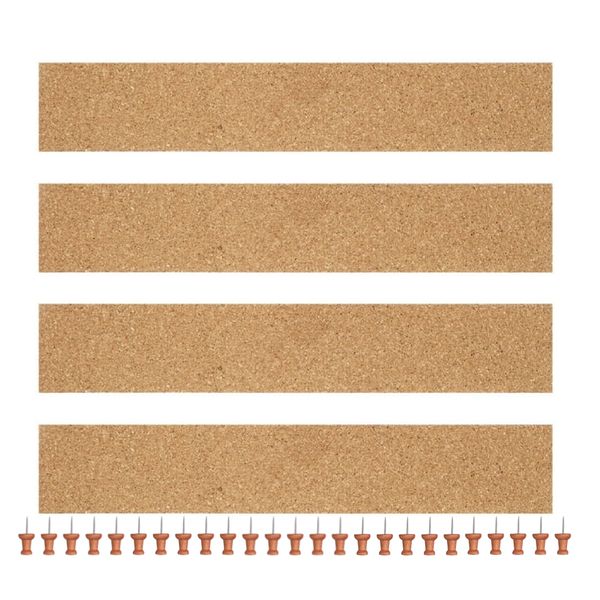 Home Decor Cork Bulletin Board wall Strip set of 4 &amp; Wooden Pushpin 25Pcs