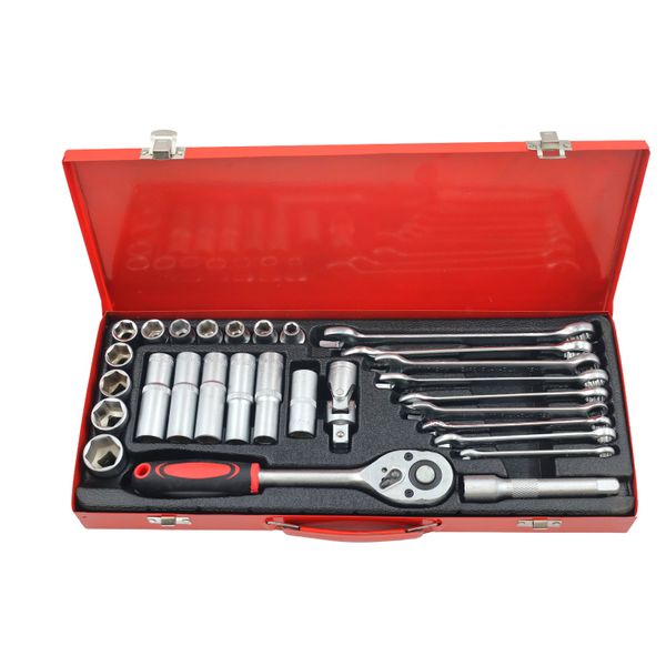 AIYI 29 Piece 1/2-Inch Socket Set in Red Metal Case AY187-016