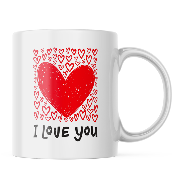 Ceramic I love you red heart square Mug - White - 11 OZ
